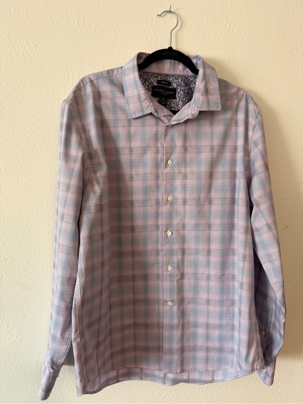 Pronto Uomo Men's Pink/lavender/blue Plaid Button-Up Shirt size XL